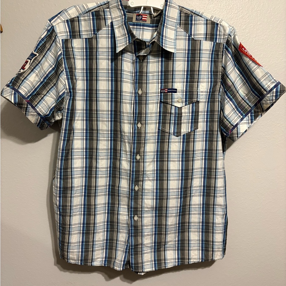 Phat Farm White and Blue Plaid Button Down Shirt